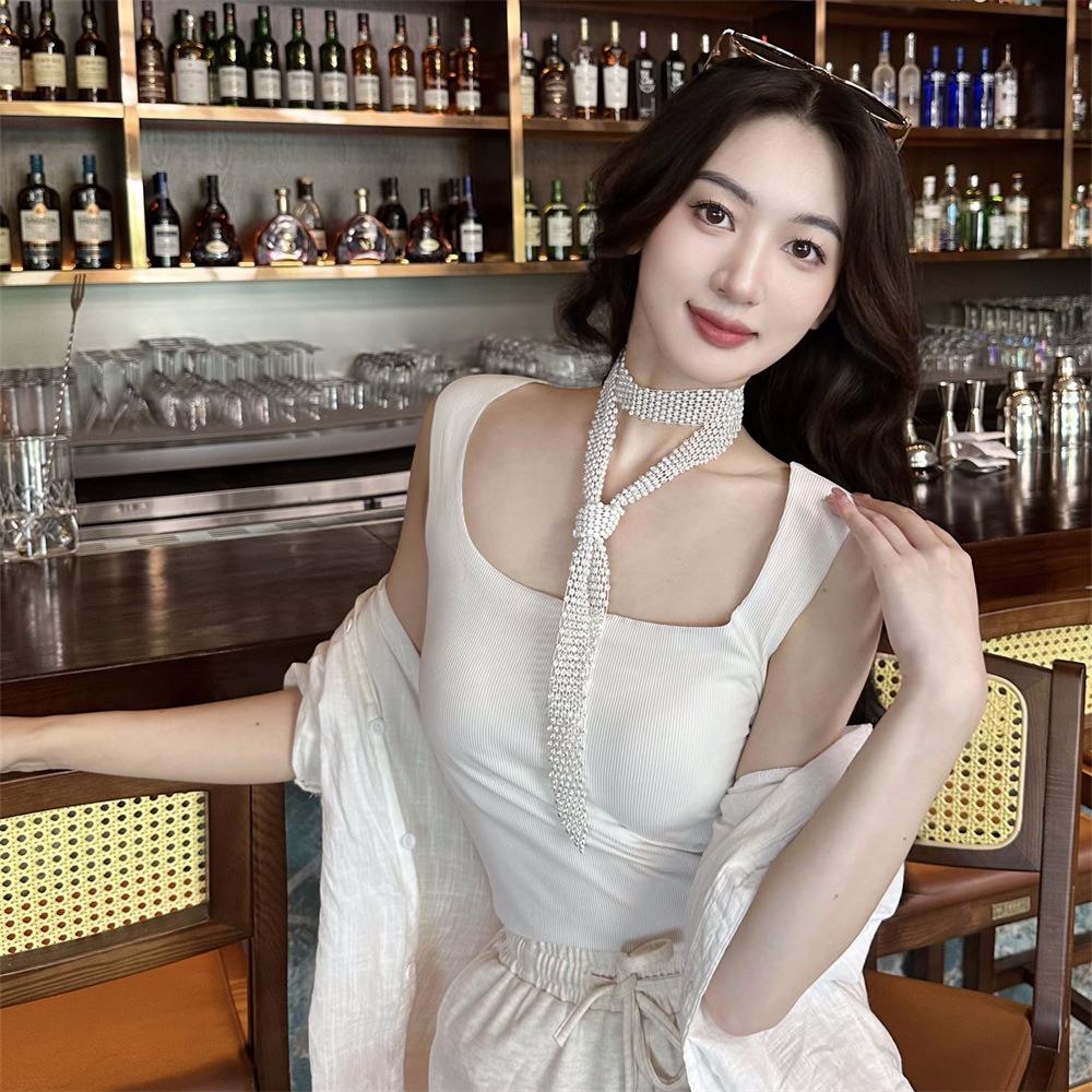 Shiny Rhinestone Tie Black/White Dazzling Embellished Tie Sexy Necktie  Unisex