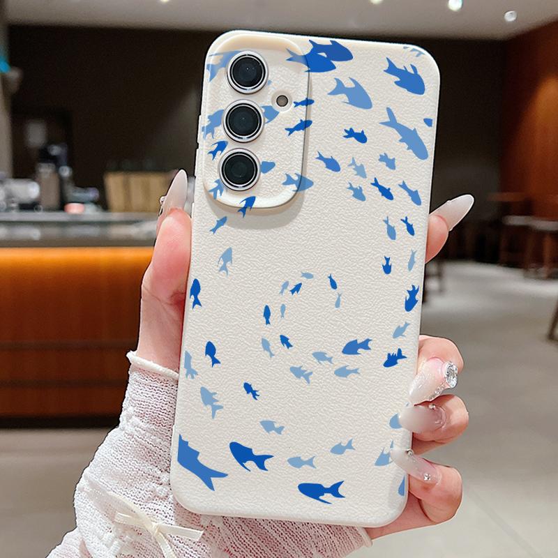 Blues Fish Whale Ocean Phone Case For Samsung S26 S25 S24 Ultra S23 S22 S21 FE A15 A16 A17 A35 A36 A37 A54 A55 A56 A57 5G Leather Texture Soft Cover
