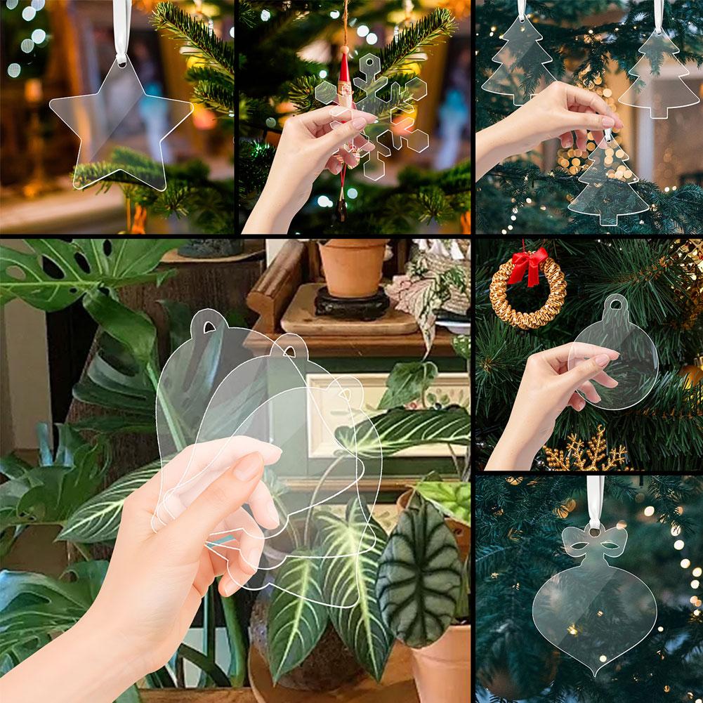 10PCS Transparent Acrylic Christmas Decoration Snowflake Drilled Holes Blank Acrylic DIY Painting Christmas Tree Pendant