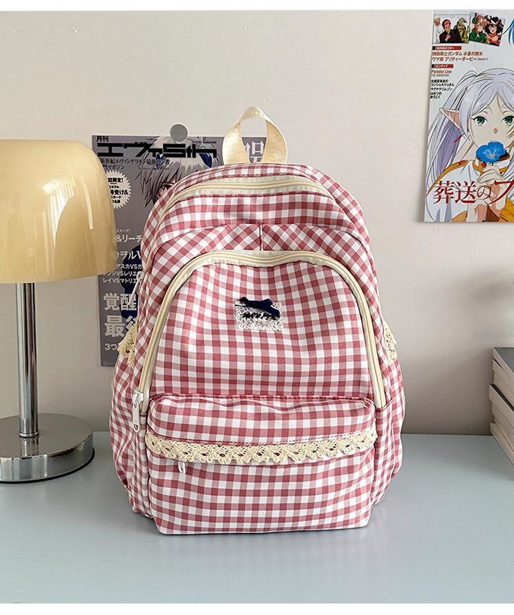 Schoolbag new Japanese ins fresh and sweet plaid backpack junior high school students lightweight travel large capacity backpack