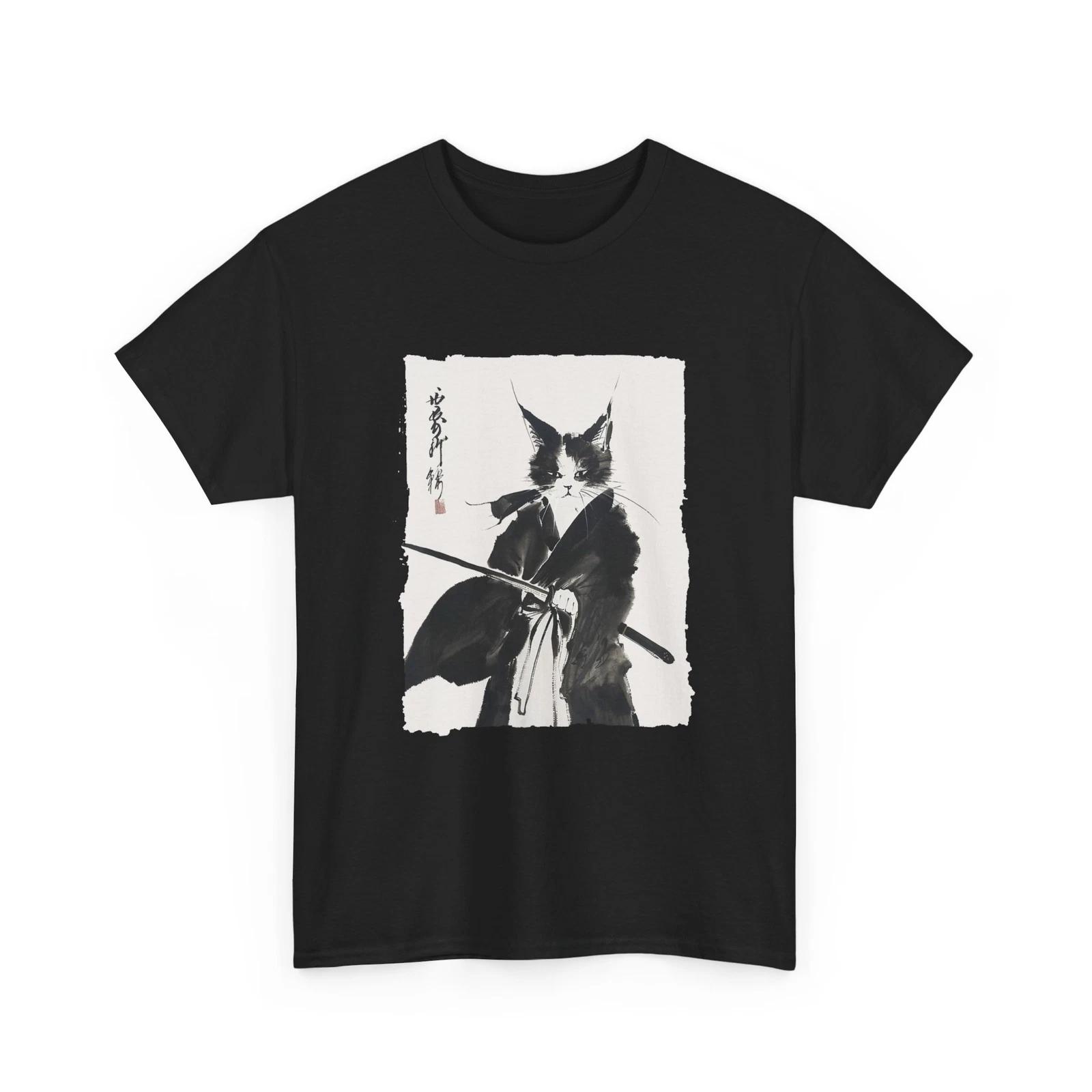 Samurai Cat Vintage Ukiyo-e Warrior Art Graphic Cat Art T shirt L