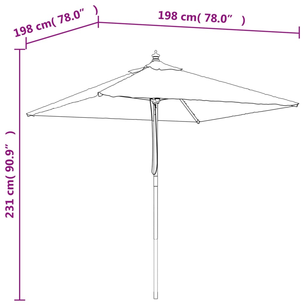Vidaxl Garden Parasol On Wooden Pole, Terracotta, 198X198X231 Cm