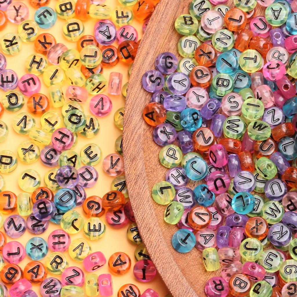 500g About 2500Pcs Flat Round Mixed Letter Loose Beads Alphabet DIY Accessories Jewellery Making 7mm Transparent Acrylic Pendant Necklace Bracelet