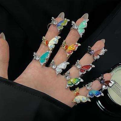 Enamel Decorative Butterfly Series Open Ring Women'S Niche Design High-End Broken Diamond Personalized Ring