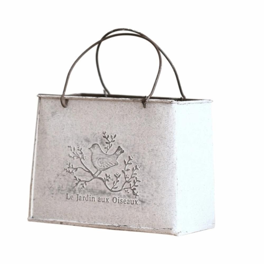 Vintage Distressed Handbag Flower Pot Flower Vase Plant Bucket Iron Art Vase Decorative Pot Wear-resistant Flower Container 6.10x3.15x4.53in серый