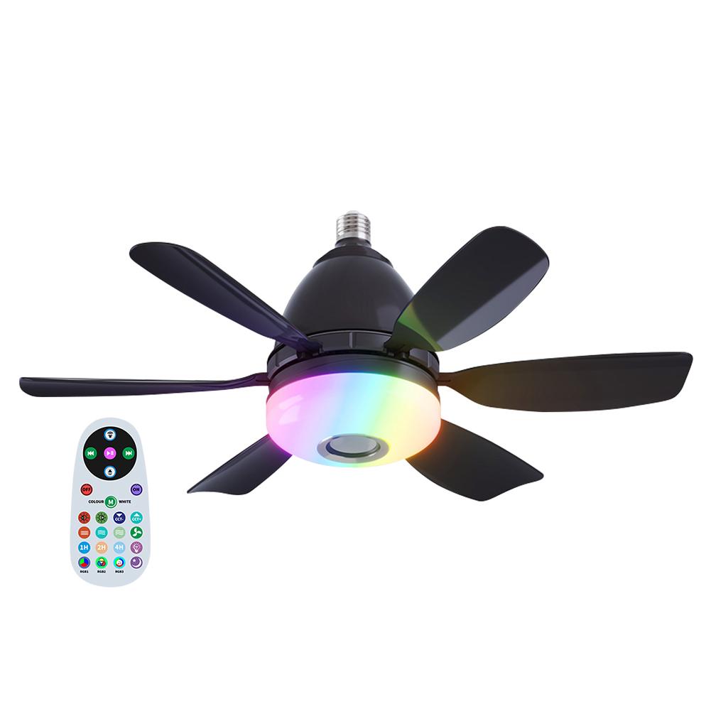 2-in-1 Elektrischer Akku-Ventilator 5 Gänge Bürstenloser Motor Ventilatorlicht mit APP-Fernbedienung Timer-Licht Ventilator für Wohnzimmer Camping