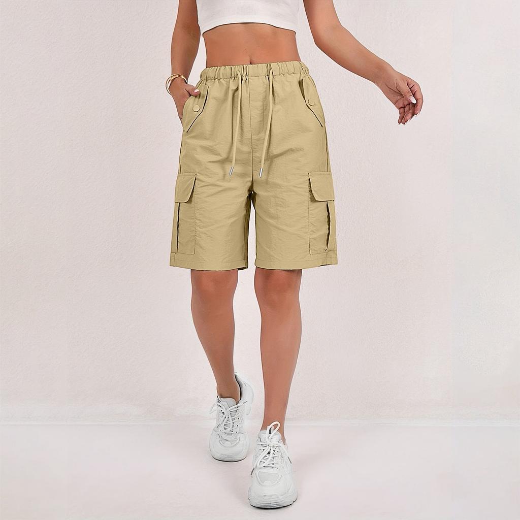 Women's Sports Shorts Casual Loose Solid Color High Waisted Pocket Shorts