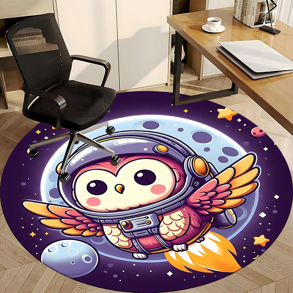 1pc Owl Astronaut Office Round Area Rug, Under Office Chairs Bedroom Living Room Home Decor, Room Deco, Available in Various Sizes L1024310