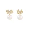 2024 Korean Pearl Bow Stud Earrings - Versatile and Trendy High-End Fashion Drop