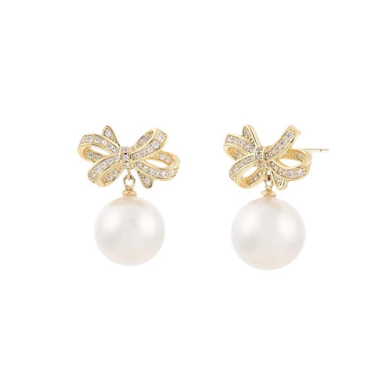 2024 Korean Pearl Bow Stud Earrings - Versatile and Trendy High-End Fashion Drop