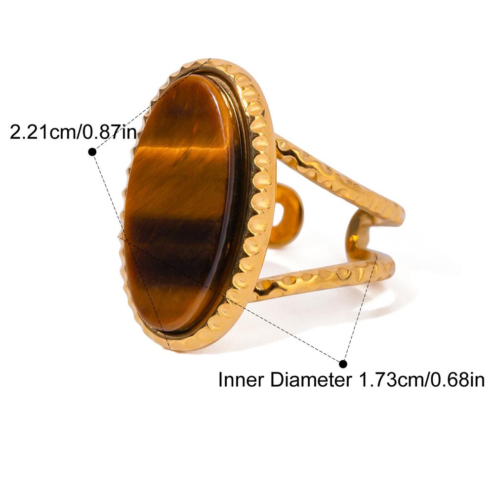 Bohemian Oval Turquoise Tiger Eye Adjustable Open Ring for Women Stainless Steel Gold Plated Finger Jewelry Gift Waterproof