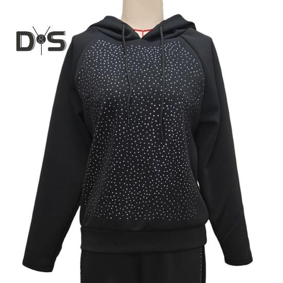 2 Teile/satz Frauen Hoodie Hosen Anzug Strass Dekor Lange Ärmel Patchwork Sport Sweatshirt Elastische Taille Hose Fitness Outfit Herbst Frühling Trainingsanzug
