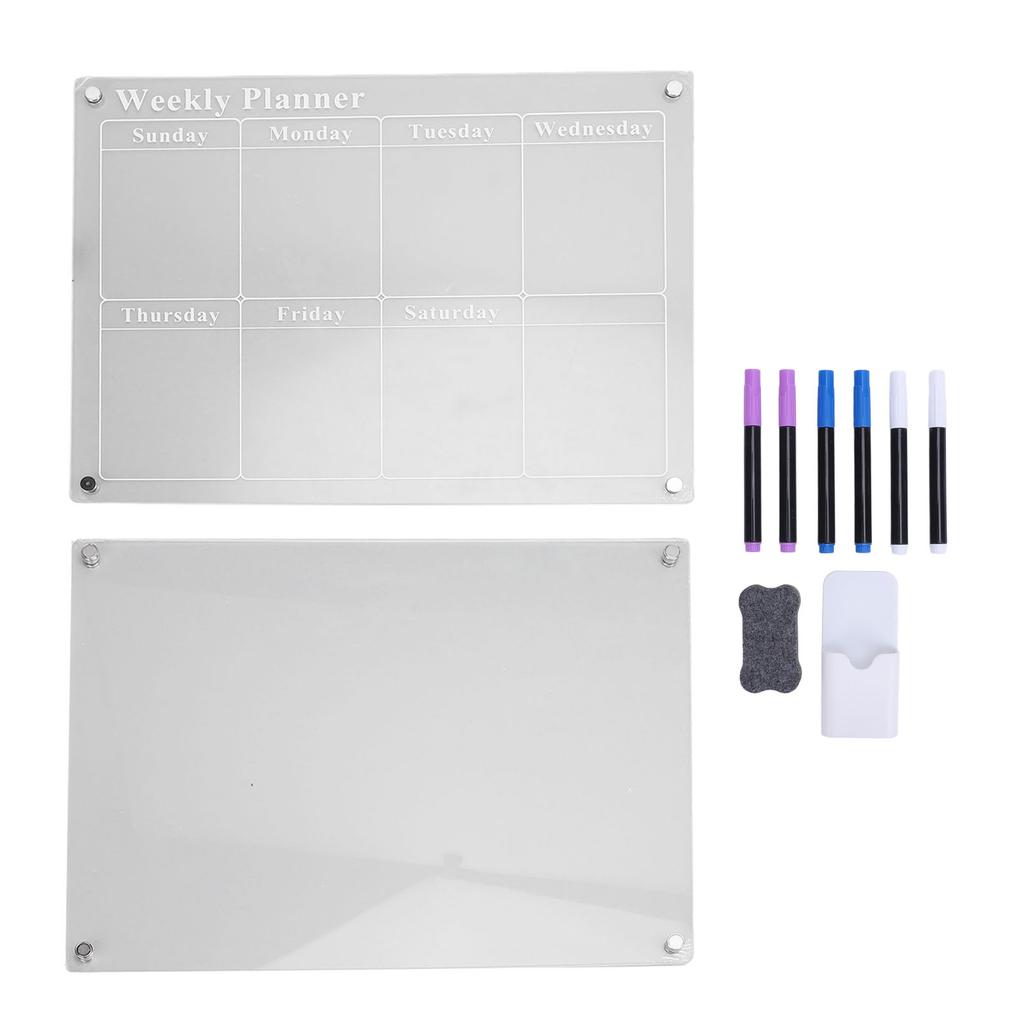 Refrigerator Calendar with 6 Markers Clear Acrylic Weekly Planner Blank Plan Board for Life Planning Daily Organization