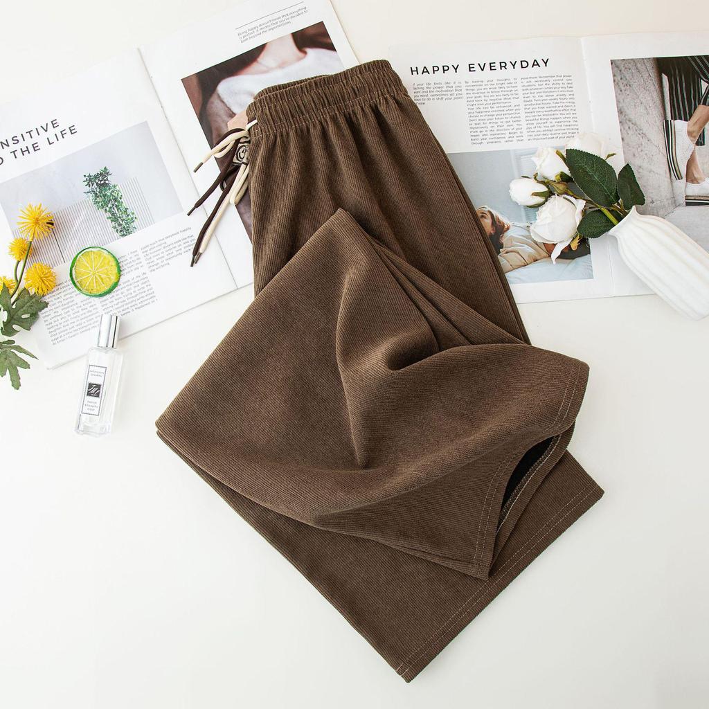 Korean Style Smiley Face High Waist Corduroy Wide Leg Pants for Women - Autumn/Winter Loose Slimming Straight Leggings