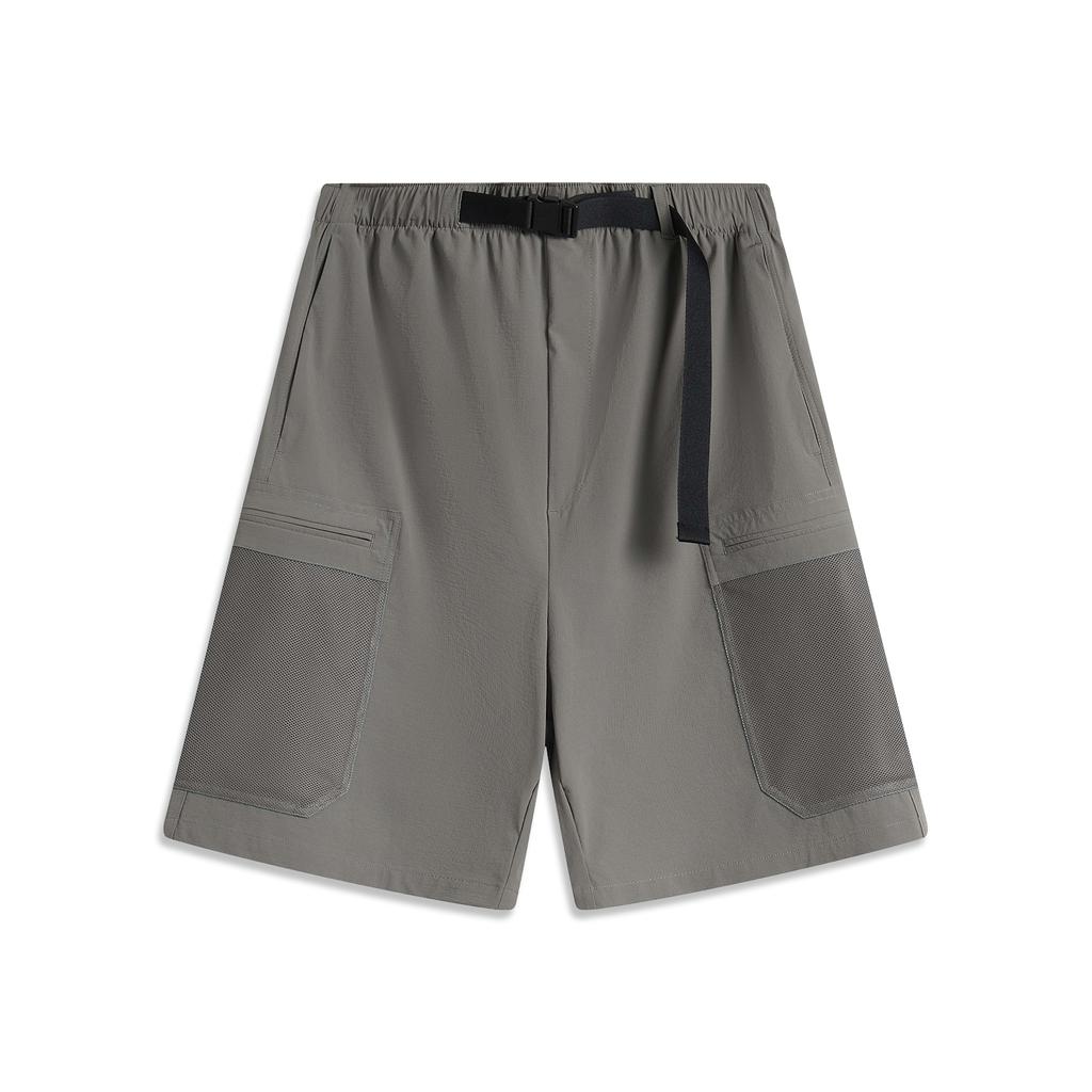 Li Ning Sports Lifestyle Series Solid Color Mid Waist Breathable Versatile Straight Leg Sports Shorts Men shorts Asphalt-Gray AKSV285-1