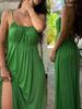 French Chic Plus Size Women's Summer Dress - Drawstring, Loose Fit, Spaghetti Strap, Solid Color, High-End Feel