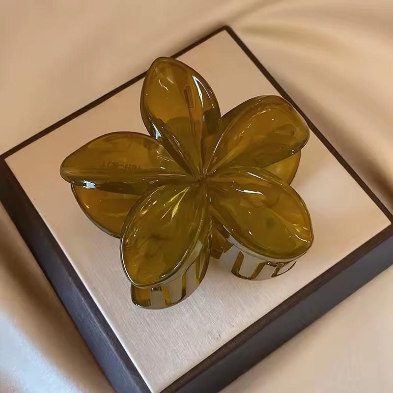 1/3PCS Women Laser Mermaid Princess Flower Shaped 8cm Large Brown Beige Lightweight Plastic Hair Clips Fashion Hair Accessories
