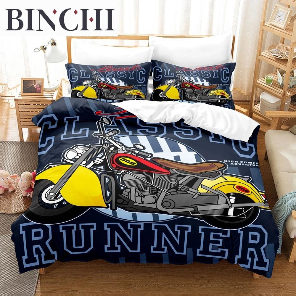 Motorcycle Duvet Cover Set Dirt Bike Extreme Sports Theme For Boy Girl Motocross Racer Polyester Bedding Set King Queen Size