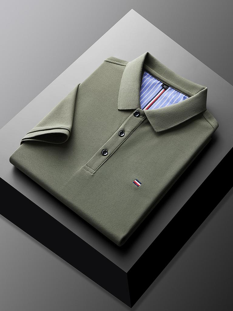 Polo à Manches Courtes pour Homme Couleur Unie Revers Tempérament Respirant Business Décontracté T-Shirt Bleu