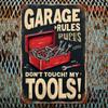 Vintage GARAGE RULES RUPEES Metal Wall Art  Rustic Red Toolbox Design with Wrenches Hammer  Screwdriver   Iron Poster Fo