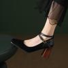 2025 new thick heel Mary Jane women's shoes French new celebrity style high heels cross strap light mouth single shoes