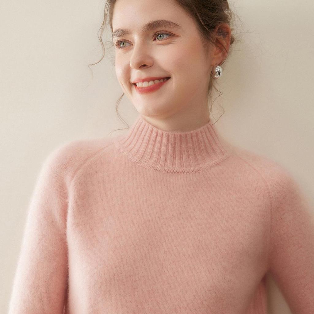Women's Thickened Cashmere Knit Sweater: Solid Color, Loose Fit, Half-High Collar Pullover.