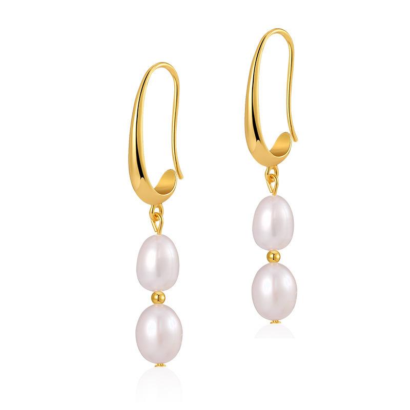 Trendy european and american style 18k gold plated brass pearl earrings - elegant stud earrings with shell pearls