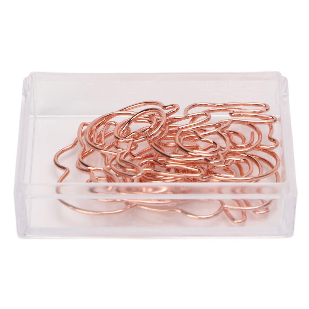 100PCS Paper Clips Portable Cute Animal Shape Electroplating Rose Gold Metal Paper Clip Box Office