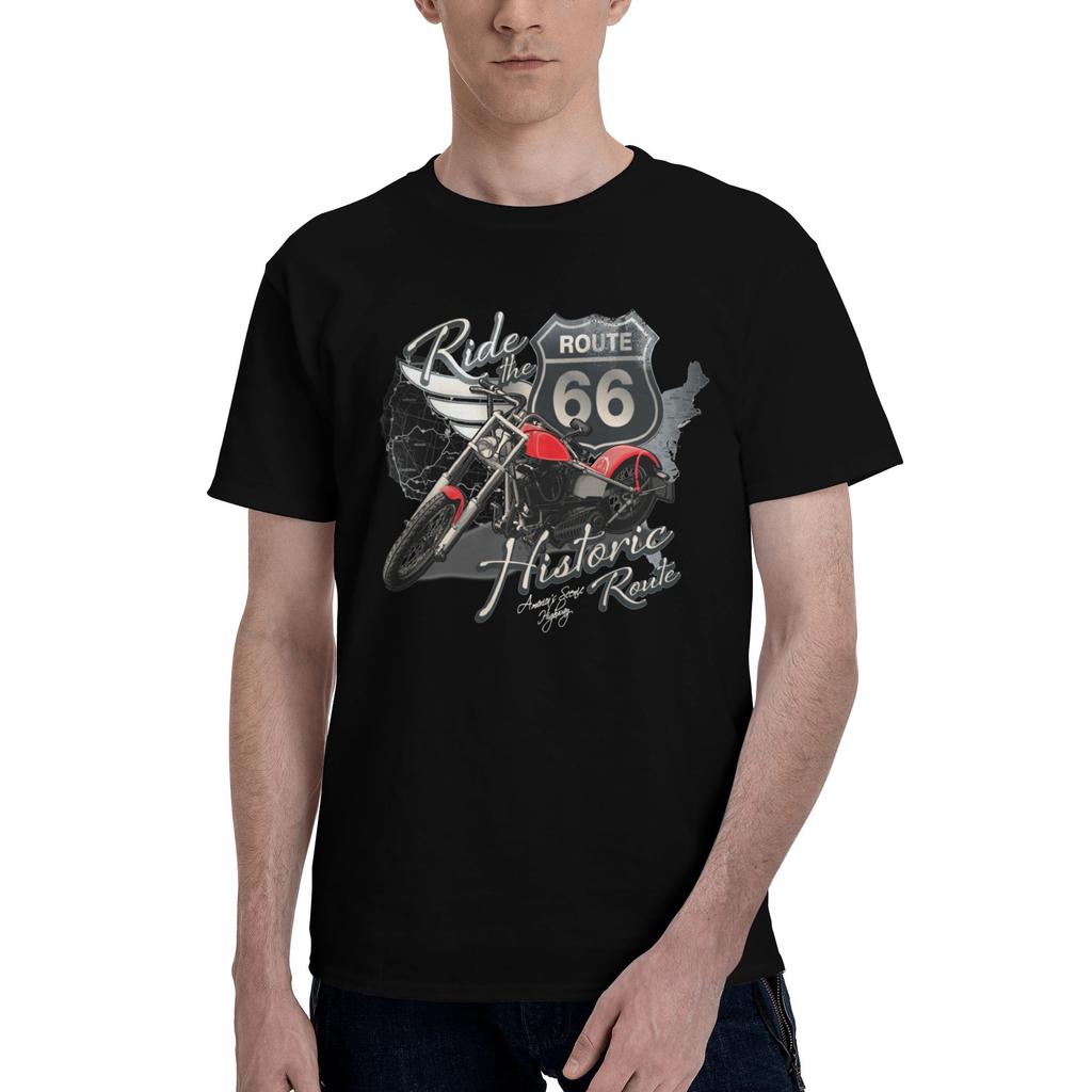 Awesome Motorcycle Route 66 Tshirts Unisex Unisexs Crew Neck Pure Cotton T Shirts Motorcycle Cruise America Tees Plus Size Clothes