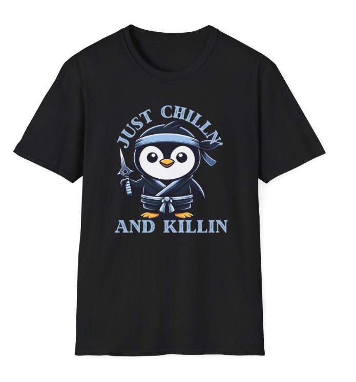 Chill Ninja Penguin The Cool Warrior T-Shirt XL