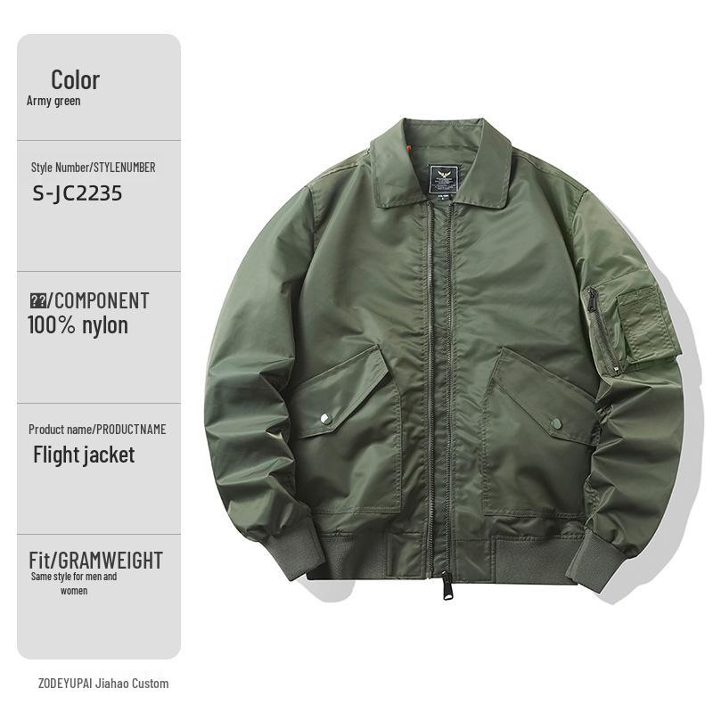 European & American Style Custom Printed Waterproof Flight Jacket with Stand Collar, Cotton Insulation, and Embroidered Logo.