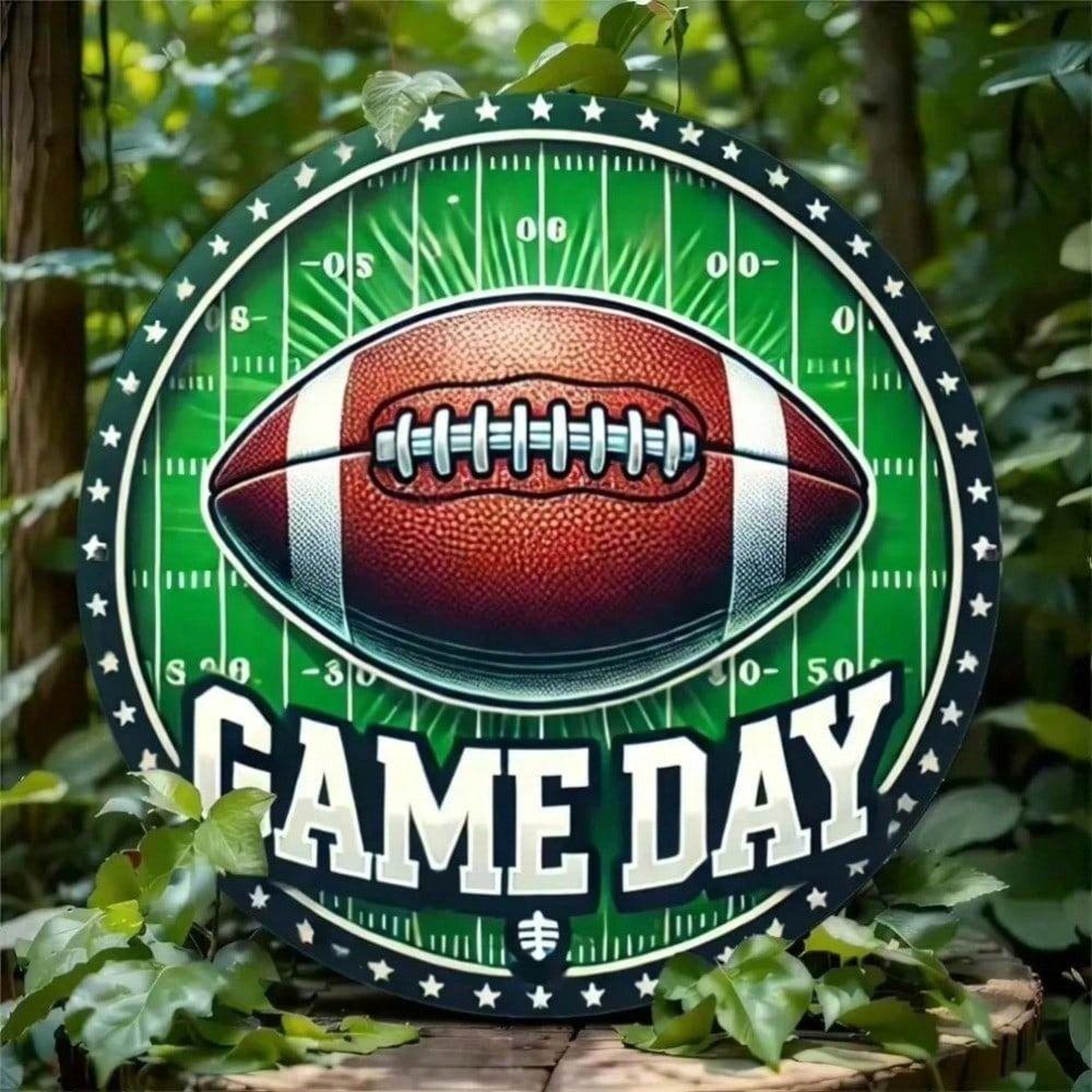 Vintage Metal Tin Sign Football Wreath Gift for Fan Bar Wall Decor