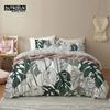 Green Palm Leaf Floral Bedding Set Tropical Leaves Flowers Animals Duvet Cover Microfiber Comforter Cover For Adults Kids Decor