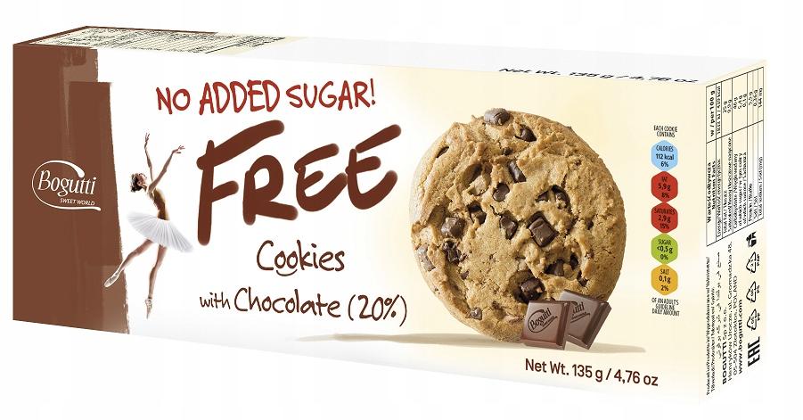 Cookies with 20% sugar-free chocolate 135g - Bogutti