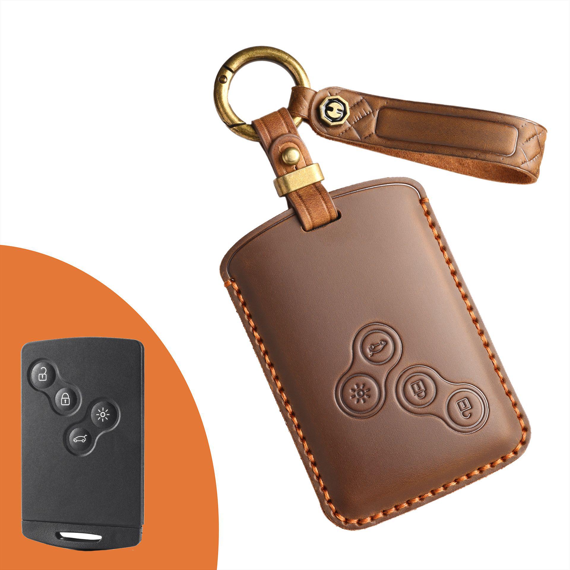 

Кожаный чехол для ключа в стиле ретро ручной работы для Renault Koleos Olympus Scenic Dimension коричневый