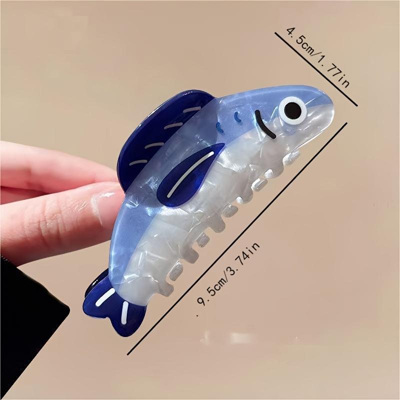 1-Leather Hip Hop Blue & White Fish Hairpin - Durable Plastic Hair Accessories