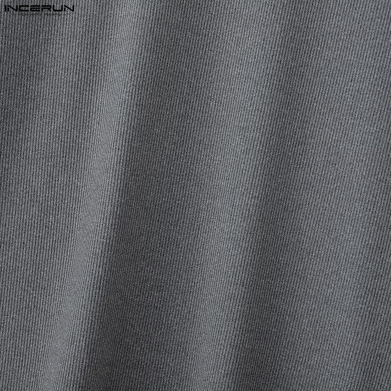 INCERUN S-5XL Men Long Sleeve Ribbed Fitted Pullover Tops Autumn Spring Undershirts