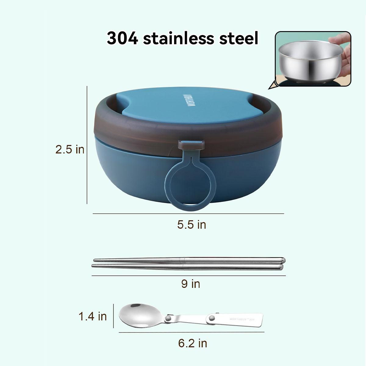 

Portable Double-layer Lunch Container With Chopsticks Spoon Sealed 304 Stainless Steel Fruit Salad Lunch Box For Kids Students 500ml темно-синий