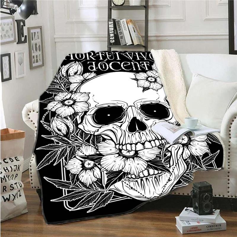 Tepper og kaster for voksne Barn Svart Satan Skull Kvinner Dødt hode Mystisk sirkel Esoterisk Halloween-teppe Demon-teppe