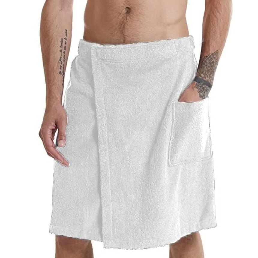 Men's Wearable Bath Towel Wrap | Quick-Dry Shower Robe with Velcro Closure & Pocket | Solid Color Towel for Gym & Beach