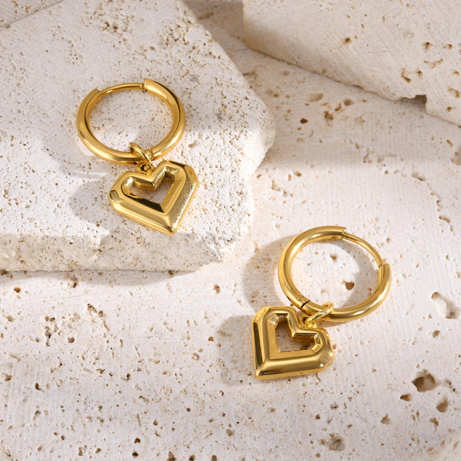 

Stainless Steel Chic Heart Shape Earrings for Women Geometric Charm Gold Color Plated Hoop Earring Trendy Jewelry Gifts