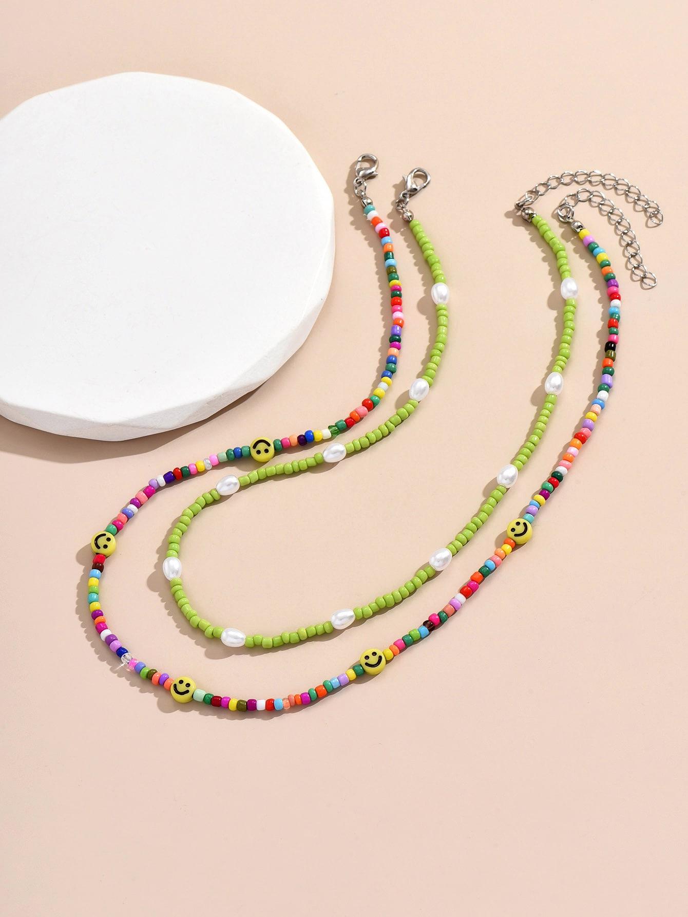

Colorful Smiley Face Layered Beaded Necklace for Women