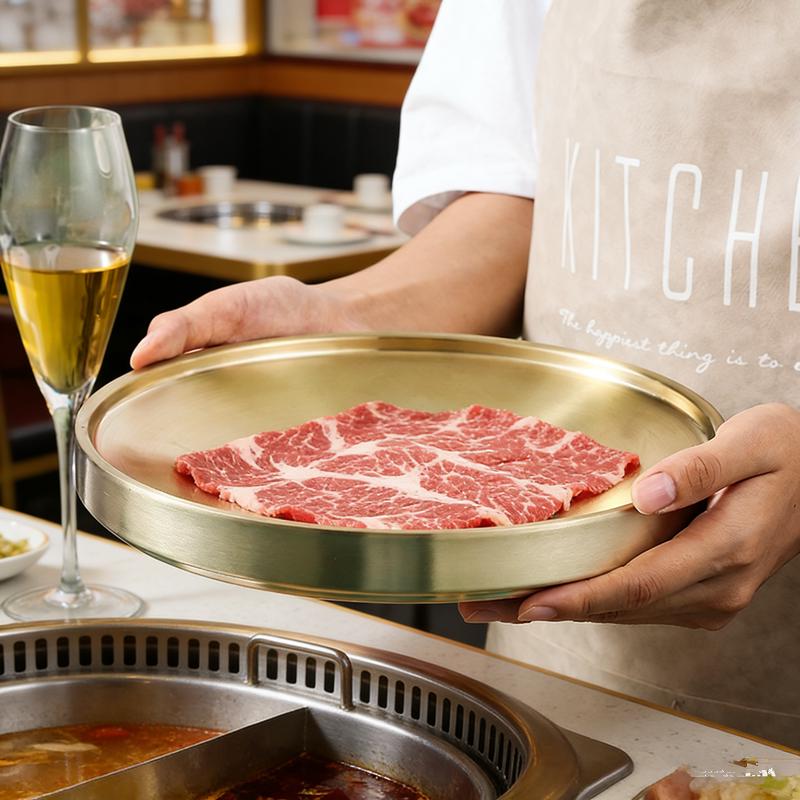 Korean Style Gold Double-Layer Stainless Steel Plate for BBQ & Hot Pot