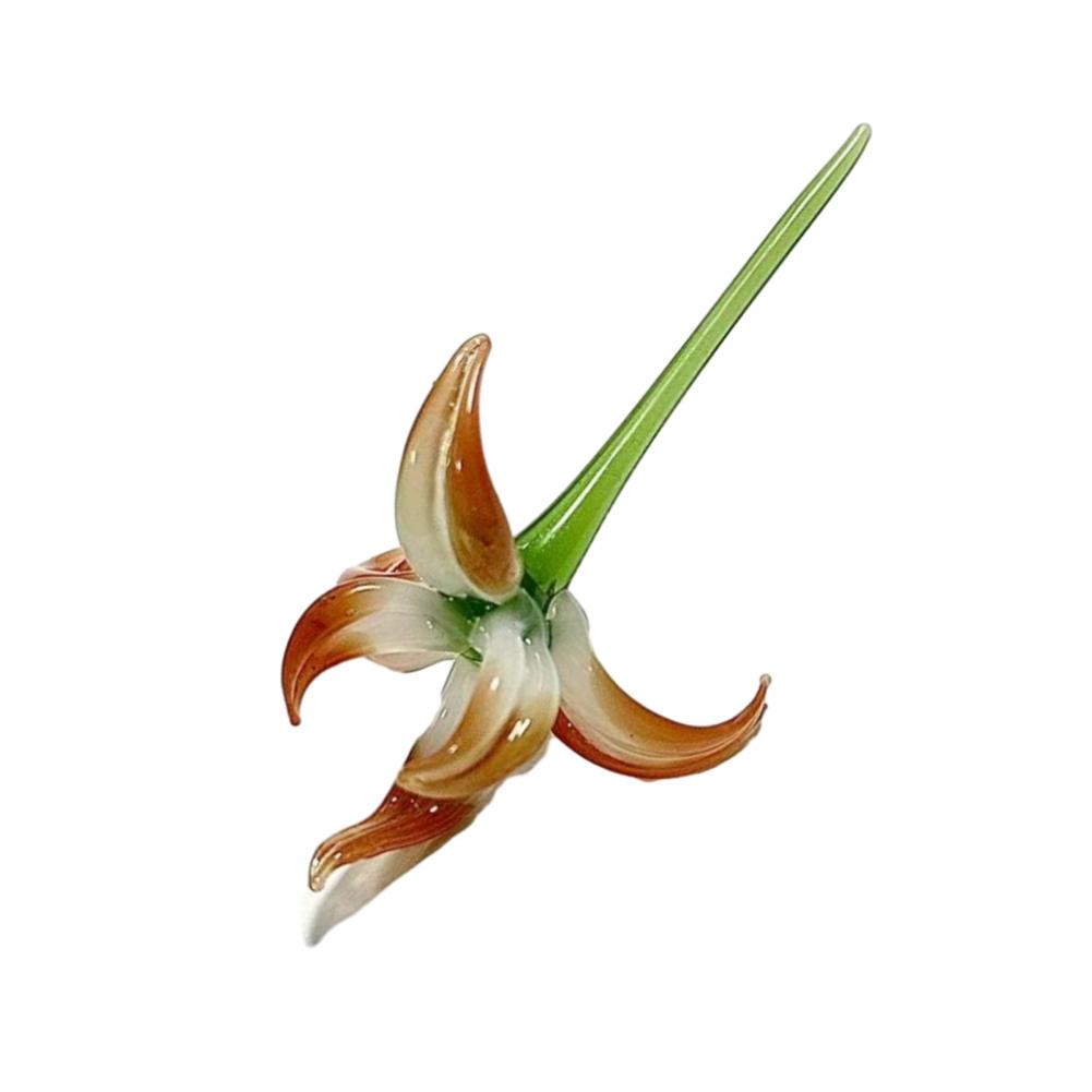 Glass Orchid Flower Decoration Hand-Blown Mini Floral Ornament With Stem Home Office Indoor Colorful Blossom Figurine
