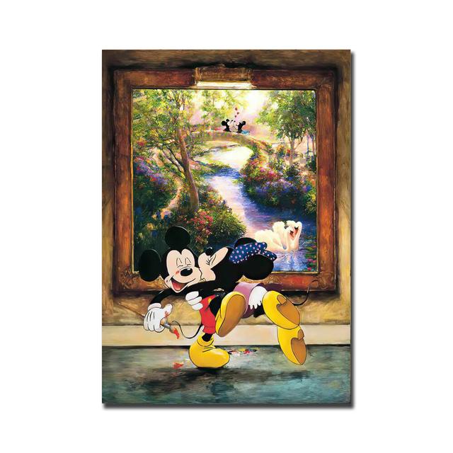 Disney Myszka Miki i Myszka Minnie Całują się pod Gwieździstą Nocą Dekoracja Ścienna Plakaty i Grafiki Obraz Olejny na Płótnie do Salonu Prezenty Bez Ramki