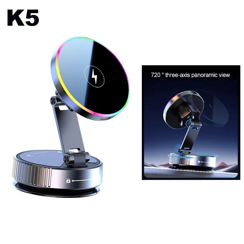 K5 Vacuum Magnetic Car Phone Holder Wireless 15W Rechargeable Live Cooling 720° Rotate Foldable Phone Bracket