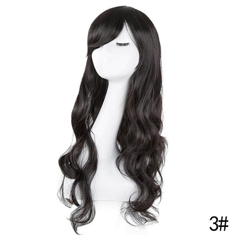 

Красота Длинный Волнистый Парик Синтетические Кудрявые Парики С Косой Челкой Женские 5 чёрный