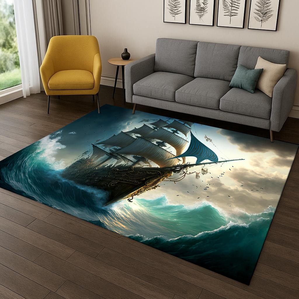 

3D Dreamy Pirate Ship Sailboat Cartoon Carpet Rug for Bedroom Living Room Sofa Doormat Decor,Kid Game Area Rug Non-slip Mat Gift 40x60cm