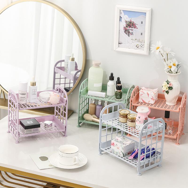 Two-Tier Folding Jewelry and Cosmetics Organizer for Bathroom or Desk