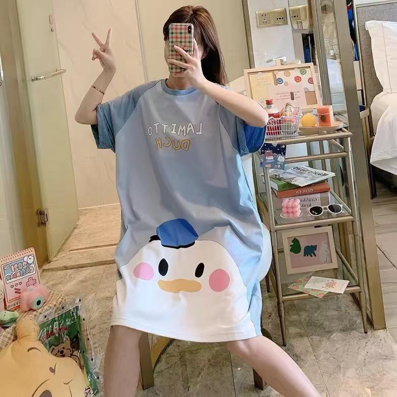 Women's Short Sleeve Cartoon Nightgown - Loose Fit Pajamas for Summer, Spring & Autumn